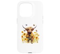 Cute Highland cow with sunflowers country Heifer Farm Farmer Custodia per iPhone 15 Pro