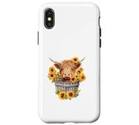 Cute Highland cow with sunflowers country Heifer Farm Farmer Custodia per iPhone X/XS