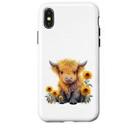 Cute Highland cow with sunflowers country Heifer Farm Farmer Custodia per iPhone X/XS