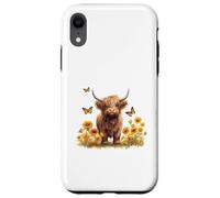Cute Highland cow with sunflowers country Heifer Farm Farmer Custodia per iPhone XR