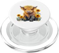 Cute Highland cow with sunflowers country Heifer Farm Farmer PopSockets PopGrip per MagSafe