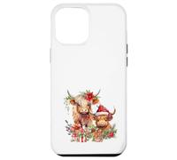 Cute Highland Cows Christmas Santa Hat Country Heifer Farm Custodia per iPhone 12 Pro Max