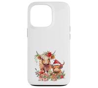 Cute Highland Cows Christmas Santa Hat Country Heifer Farm Custodia per iPhone 13 Pro