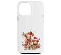 Cute Highland Cows Christmas Santa Hat Country Heifer Farm Custodia per iPhone 13 Pro Max