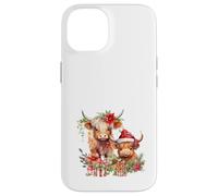 Cute Highland Cows Christmas Santa Hat Country Heifer Farm Custodia per iPhone 14