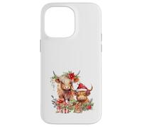 Cute Highland Cows Christmas Santa Hat Country Heifer Farm Custodia per iPhone 14 Pro Max