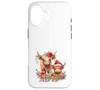 Cute Highland Cows Christmas Santa Hat Country Heifer Farm Custodia per iPhone 16