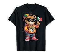 Cute Hip Hop Bear Holding Mexican Flag Streetwear Character Maglietta