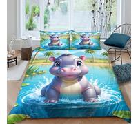 Cute hippo babySet Di Copripiumino microfibra 3 pezzi motivo 3D cerniera nascosta Cartoon jungle scene copripiumino con federa soffice ultra morbido e traspirante for bambini Super king（260x220cm）