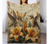 Cute Hummingbird Flower Funny Music Notes Nature Copertas Pelosa Lavabile Coperta Flanella Fluffy Blanket Per Divano Autunnale Letto Singolo M