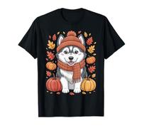 Cute Husky Dog Fall Pumpkins Thanksgiving Autumn Vibes Maglietta