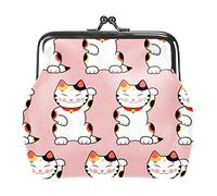 Cute Japan Lucky Cats Kitty Pink Background Portamonete Vintage Pouch Buckle Clutch Bag Kiss-Lock Change Purse Chiusura Chiusura Portafogli per Donna Ragazza