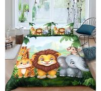 Cute jungle animalsSet Di Copripiumino ultra microfibra Set di 3 Pezzi stampa di 3D con cerniera Cartoon kids illust copripiumino con federe traspirante ultra morbido for coppie King（220x240cm）