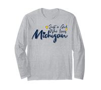 Cute Just A Girl Who Loves Michigan, Women's Girls Fun Maglia a Manica