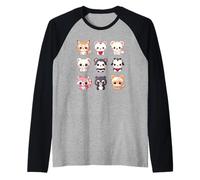 Cute Kawaii Animals Set Chibi Anime Multiple Pet Lover Maglia con Maniche Raglan