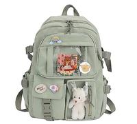 Cute Kawaii Backpack for Girls - College Student Rucksack Nylon School Backpack with Plush Pendant Pin Cute Large Capacity Japanese Style for School Teen Girls Boys