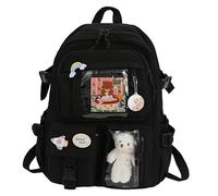 Cute Kawaii Backpack for Girls - College Student Rucksack Nylon School Backpack with Plush Pendant Pin Cute Large Capacity Japanese Style for School Teen Girls Boys