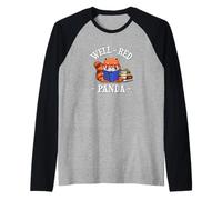 Cute Kawaii Cartoon Kids Reading Books Well Red Panda Lover Maglia con Maniche Raglan