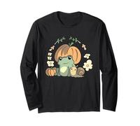 Cute Kawaii Fall Cottagecore Aesthetic Frog with Pumpkin Maglia a Manica