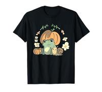 Cute Kawaii Fall Cottagecore Aesthetic Frog with Pumpkin Maglietta
