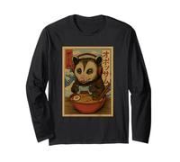 Cute Kawaii Gamer Opossum Ramen Retro Japanese Gaming Maglia a Manica