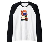 Cute Kawaii Kids Reading Books Glasses Red Panda Lover Maglia con Maniche Raglan