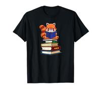 Cute Kawaii Kids Reading Books Glasses Red Panda Lover Maglietta
