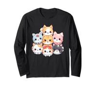 Cute Kawaii Kittens Pile Chibi Anime Multiple Cat Lover Maglia a Manica