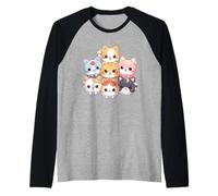 Cute Kawaii Kittens Pile Chibi Anime Multiple Cat Lover Maglia con Maniche Raglan