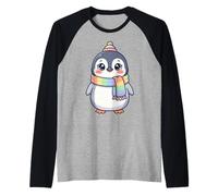 Cute Kawaii Penguin Rainbow Beanie Scarf Winter Maglia con Maniche Raglan