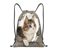 Cute Kitten And Wall Borsa con Coulisse Stringa Borsa Palestra Pieghevole Borse per Vita Quotidiana Vacanze Yoga 36X42Cm