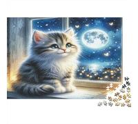 Cute Kitten by Window 1000 Piece for Adults & Kids: Tabby Cat by Moonlit Window Fun Present & Activity for Home & Wall Decor 38x26cm/1000pcs