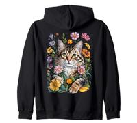 Cute Kitten Cat Flower Floral Garden Felpa con Cappuccio