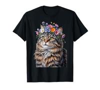 Cute Kitten Cat Flower Floral Garden Maglietta