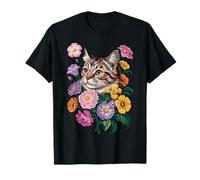 Cute Kitten Cat Flower Floral Garden Maglietta