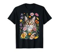 Cute Kitten Cat Flower Floral Garden Maglietta