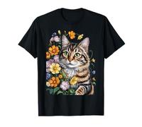 Cute Kitten Cat Flower Floral Garden Maglietta