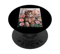 Cute Kitten Cat Flower Floral Garden PopSockets PopGrip Adesivo
