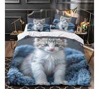 Cute Kitten Eyes Copripiumino 3 Pezzi stampa di 3D microfibra traspirante con cerniera Soft Fluffy Baby Cat Set Di Copripiumino con federa per cuscini ultra morbido for adolescenti King（220x240cm）