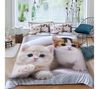 Cute kitten facescopripiumino microfibra morbida Set di 3 Pezzi stampa 3D cerniera nascosta Soft fluffy baby cats Set Di Copripiumino con federe traspirante morbida for adolescenti Double（200x200cm）