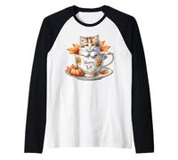 Cute Kitten Fall Graphic Happy Fall Coffee Mug for Cat Lover Maglia con Maniche Raglan