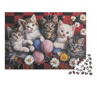 Cute Kitten Group Jigsaw Puzzle for Adults Kids: Kittens with Yarn Balls Age 12 Years Up Educational Game 38x26cm/1000pcs