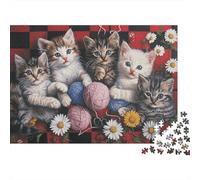 Cute Kitten Group Puzzle Da 1000 Pezzi Kittens & Yarn in Cartone Spessore Per Bambini 12+ Educativo Tempo Libero Decorazione Regalo Non Deformabile 52x38cm/1000pcs