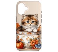 Cute Kitten Kawaii Cats Fall Coffee Mug Autumn Thanksgiving Custodia per iPhone 16