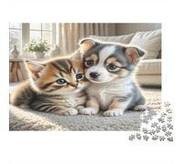 Cute Kitten Puppy 1000Pc Challenging Puzzle: Puppy And Kitten Together for Adults Teens & Seniors Brainteasing Game 70x50cm/1000pcs