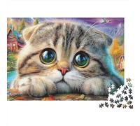 Cute Kitten Scene Puzzle Regalo per le Feste da 1000 Pezzi per Adulti Gatto Scozzese Grandi Occhi Premium Spesso Robusto Alta Qualità Sfidante Antistress 70x50cm/1000pcs