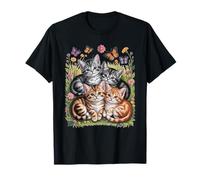 Cute Kittens Butterfly Garden Animal Lover Apparel Maglietta