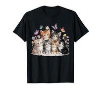 Cute Kittens Floral Butterflies Cat Lover Aesthetic Maglietta
