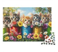 Cute Kittens Garden 1000 Pezzi Cartone Resistente Puzzle Classico Per Adulti Bambini Impossibile Difficile Sfidante Decompressione Decorazione Murale Idea Regalo 52x38cm/1000pcs