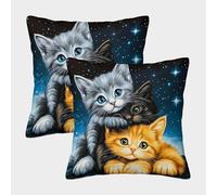 Cute Kittens Night Federe Cuscini Per Divano Decorative Art Fodere Per Cuscini Set 2 Pezzi Moderni Sedia Camera Da Letto 50x50cm